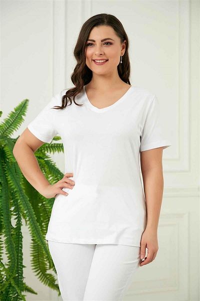 RMG White V-Neck Large Size T-Shirt1