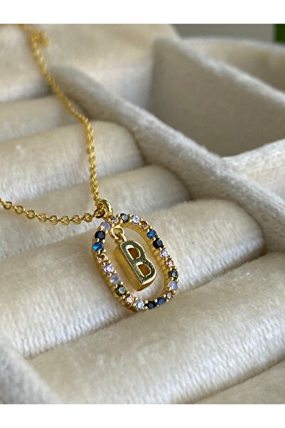 JotusJewelry Renkli Taşlı B Harf Kolye