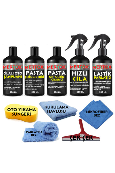 MERTOX OTO ARAÇ ARABA PASTA CİLA TEMİZLİK SETİ 5X500ML-İNCE ÇİZİK+ORTA ÇİZİK+...