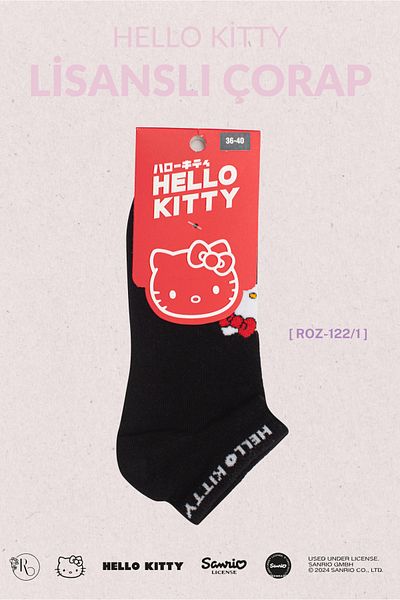 Hello Kitty Licensed Patterned Black Core Short Socks - ROZ-122/1