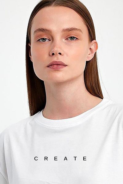 FİHA /2071-T-SHIRT OVERSIZE IMPRIMAT PENTRU FEMEI - ALB