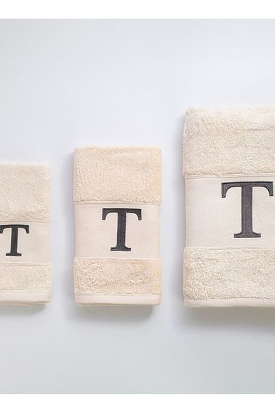 Orange Bed & Bath 100% Cotton Towel Set Of 3 Pieces Embroidered Letter (T) - Sugar