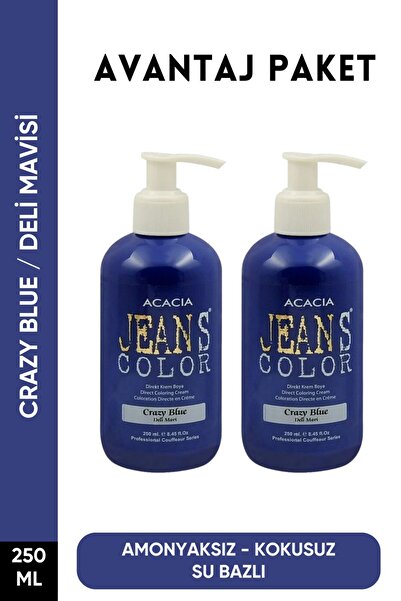 jeans color Amonyaksız Deli Mavi Renkli Saç Boyası 250 ml X2 Adet Kokusuz Su Bazlı Crazy Blue Hair Dye