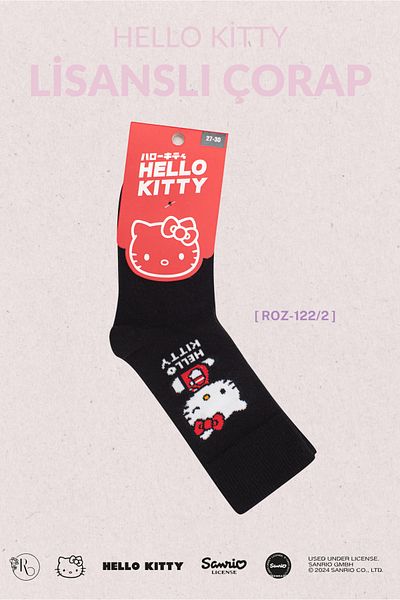 Hello Kitty Core Socket Socks - Patterned and Licensed, Black, ROZ-122/2