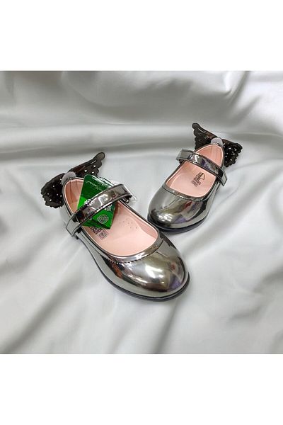 PATİK BEBE Platinum Patent Leather Butterfly Figured Girl's Orthopedic Stylish Ballerinas