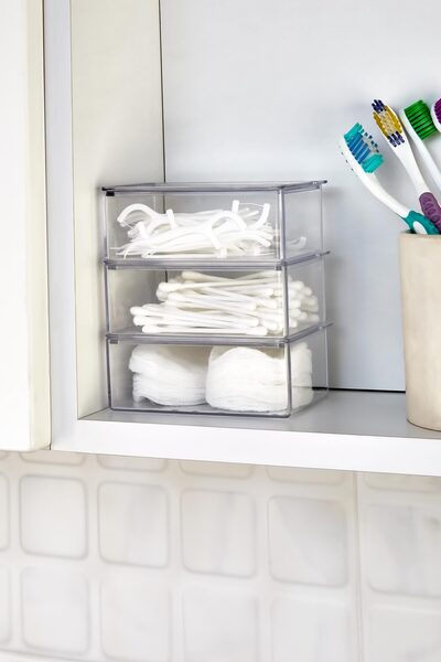 ASlife Home Set de baie 300 ML - 3 bucăți acrilic cu capac din bumbac pentru urechi și ață dentară