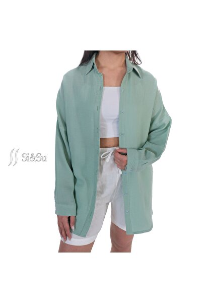 Si&Su Müslin Kumaş Kadın Rahat Kesim, Oversize,Salaş Gömlek