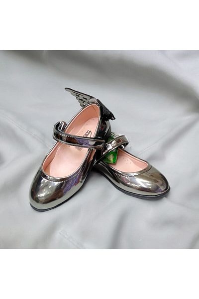PATİK BEBE Platinum Patent Leather Butterfly Figured Girl's Orthopedic Stylish Ballerinas