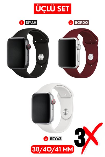 EWEC Üçlü Set | Apple Watch 1 2 3 4 5 6 7 8 9 Se 38-40-41 mm Uyumlu Premium Y...