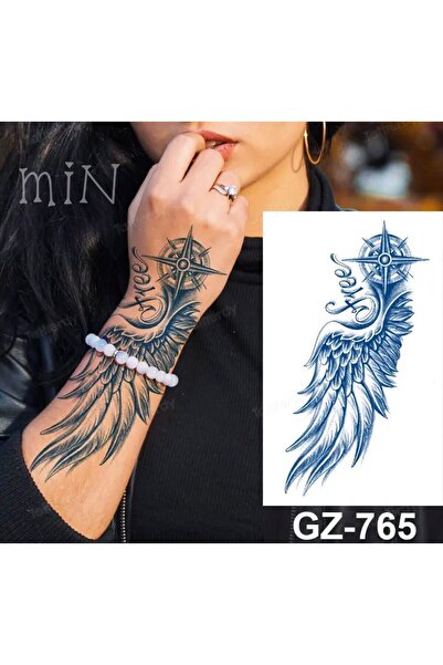 Tattoo 1 Ay Kalıcı Gerçekçi Geçici Pusula ve Kanat 12 Saat Sonra Kararan Geçi...