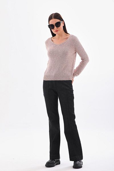Barbara Baileys Ecru Red V-Neck Thin Knitwear Women's Sweater