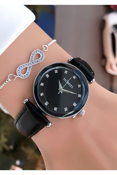 Homies HOMİES BRAND BLACK LEATHER CORD WOMEN'S WATCH ACCESSORY WITH GIFT