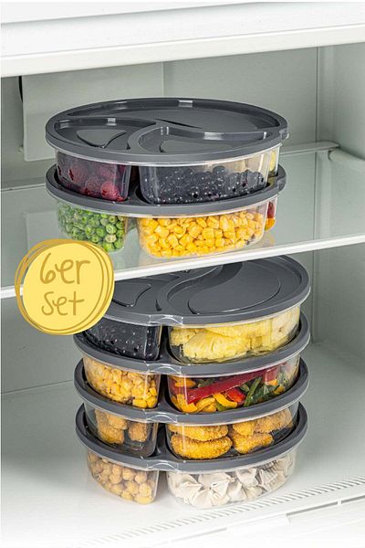 Viwares 6 Stück 3 Fach 1,2 Lt Runde Aufbewahrungsbox Anthrazit