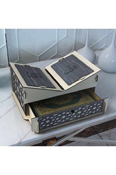 zeyalazer Ahşap Kur-an’ı Kerim Rahle Çekmeceli ve Dekoratif Desenli