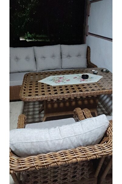 ABBEY Rattan çay seti kahve rengi