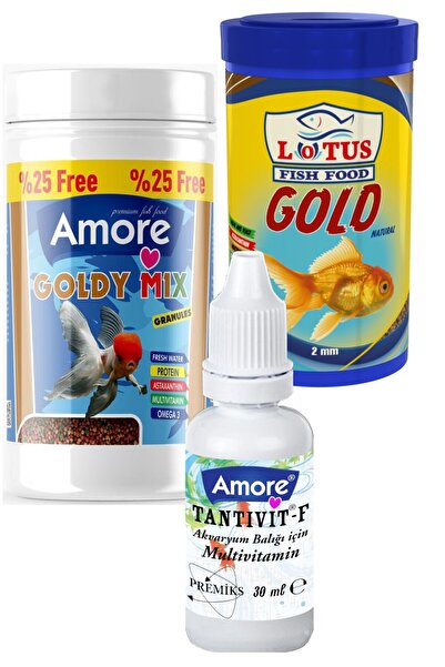 AMORE Goldy Mix Granules Ve Gold Naturel 125ml + 100ml Japon Balık Yemi Ve Vi...