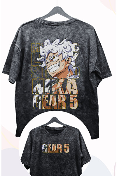 Fuddy Moda Tricou One Piece Gear 5 Luffy Vintage Unisex - Tricou cu imprimeu la spate, lavabil anime oversize