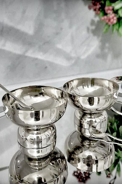 Vipkitchen 6 قطع من وعاء البهجة الفضي، وعاء الوجبات الخفيفة، وعاء الآيس كريم