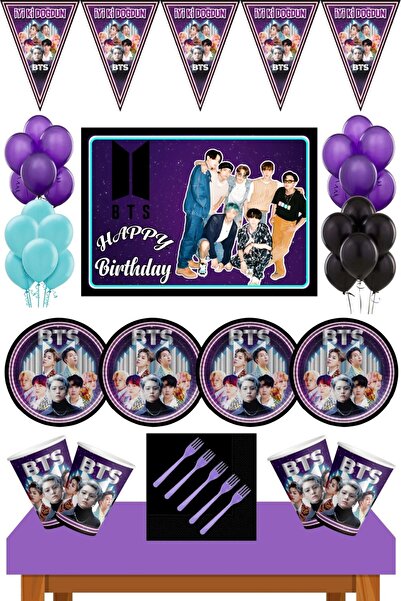 Parti Furyası مجموعة عيد ميلاد BTS Kpop تتسع لـ 16 شخصًا مع لافتات - أرجواني