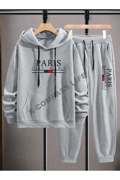 x-compass life Σετ φόρμας με κουκούλα Paris Printed Unisex - Πολύχρωμο