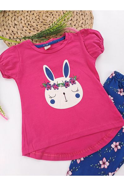 Butik Set dublu pentru fete - jambiere și tricou cu imprimeu leopard roz albastru, pisicuță și iepure
