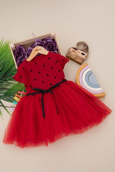 Bam Bam Giyim Rochie Daphne Ticaret pentru fete cu buline din tul pe jumătate (2-3-4-5-6-7 ANI)