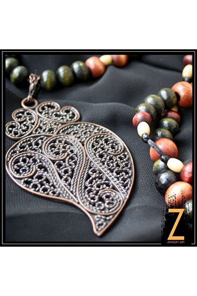 Z Jewelry Design Fanga - Ahşap Doku El Yapımı Etnik Otantik Bohem Kadın Kolye...