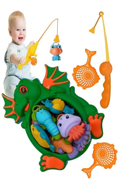 Hyd Balık Tutma Yakalama Oyunu 12 Parça Mıknatıslı Oltalı Deniz Canlıları Eğlenceli Eğitici Oyuncak