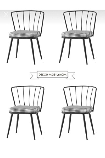 DEKOR MOBİLYACIM 4 Adet Güneş Sandalye Siyah Mutfak Salon Yemek Odası Sandaly...