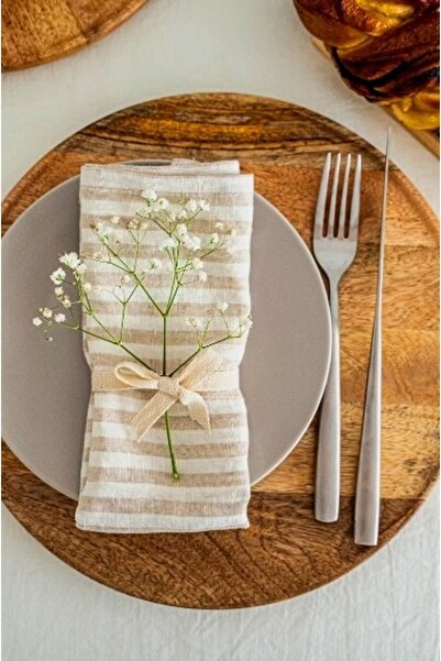 HOME ART ATELIER hand made 6'lı Doğal Keten Amerikan Servis / Peçete Boho Style 35x45cm