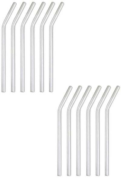 Online Kapında 21cm Heat Resistant Luxury Curved Glass Straws - 12 Pieces Thermal