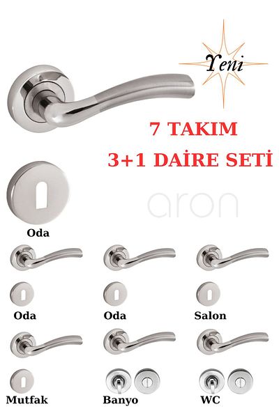 ARON (7 Sets) Nickel Satin with Macro Rosette - 3+1 Apartment Set, Aluminum/Steel Door Handle