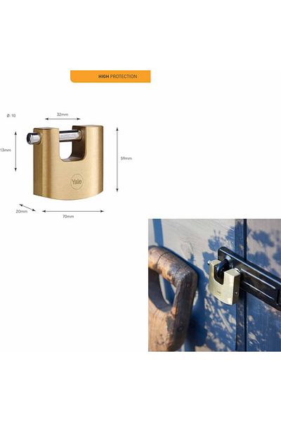 Yale 70 mm Oval High Protection Brass Padlock - Steel Ring, 3 Keys