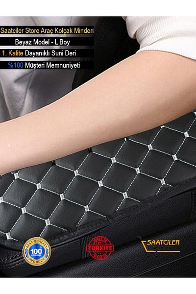 Deck Toyota Starlet Leather Auto Armrest Cover Capitone Sponge White Embroidered
