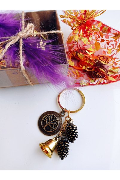 PİRAMİGO Tree of Life and Pine Cone Metal Keychain Biological Luminous Third Eye Bell-Ended