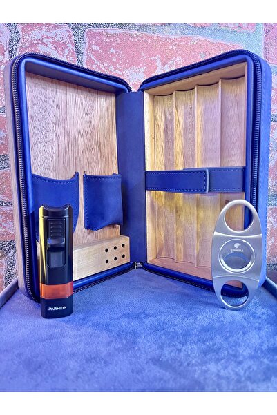 COHİBA PURO ÇANTASI LÜKS SEYAHAT HUMİDORU %100 DERİ 3'LÜ SET( PURO MAKASI, PU...