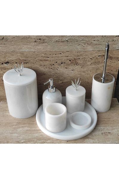 ege gross White Marble Silver 7-Piece Bathroom Set with Olive Branch Accessories