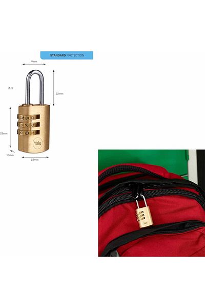 Yale - 22.9mm Combination Brass Padlock Set of 2 - Standard Protection - Steel Ring - 3 Digit Password
