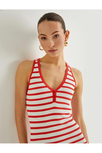 Koton Slim Fit Mini Halter Neck Dress - Button Detail