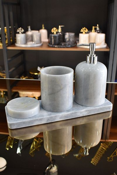 ege gross Marble Gray 4-Piece Bathroom Set - Silver Decorated