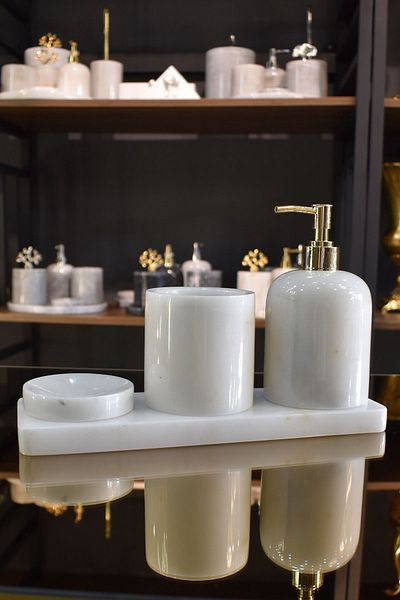 ege gross Gold Decorated White 4-Piece Marble Bathroom Set