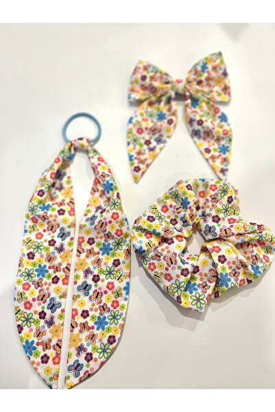 alhifa طقم وشاح مرن بنمط زهرة الفراشة والخبز والقوس الأوتوماتيكي مكون من 3 قطع