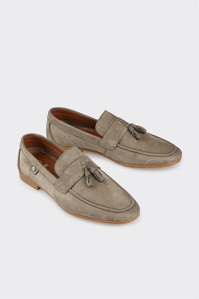 Elle Shoes أحذية رجالية عادية من الجلد الكاكي