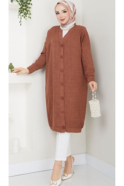 MODA MAÇKA PARK MMP للنساء - سترة طويلة أساسية بأزرار أيروبين، مقاس قياسي