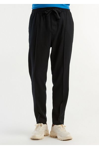United Colors of Benetton Men's Black Cotton Blend Patch Pockets Drawstring Waist Jogger Pants