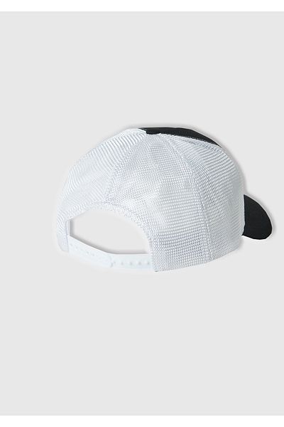 United Colors of Benetton Men's Black Cotton Blend 3D Embroidered Hat with Mesh Detail on the Back