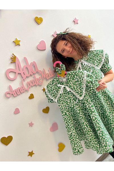 NA ADDESIGN Floral Dress with Mobile Collar, Mother Girl Vintage Dress (should be added separately to the cart is the single product price)