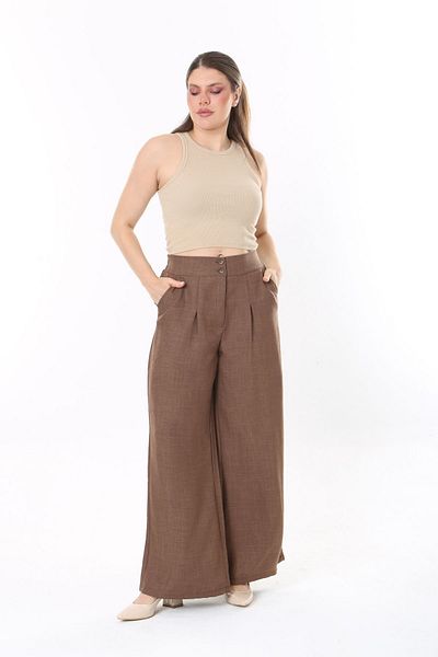 Era Lisa Synthetic Linen Elastic Waist Easy-Iron Large Size Trousers