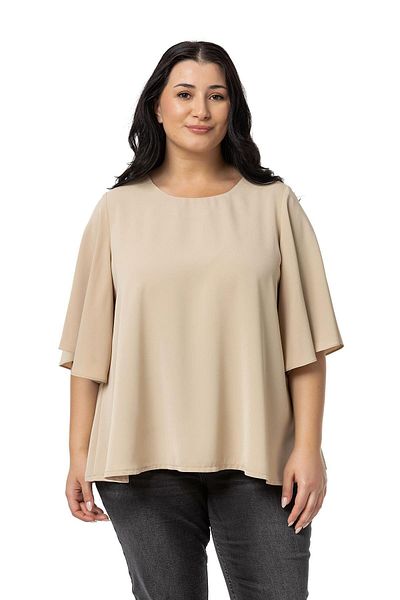DISENTIS MODEST Plus Size Beige Wide Short Sleeve Blouse