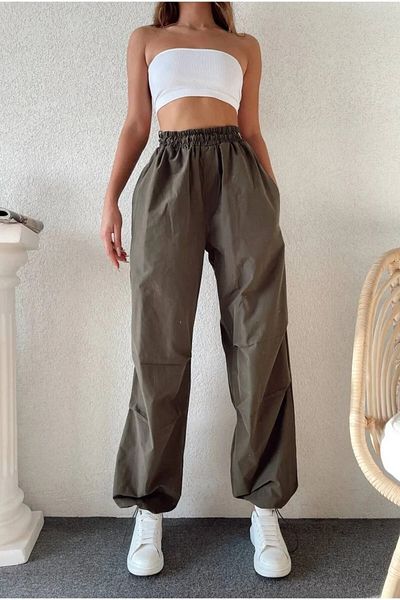 İkmal ikmal Women's Khaki Parachute Fabric Trousers